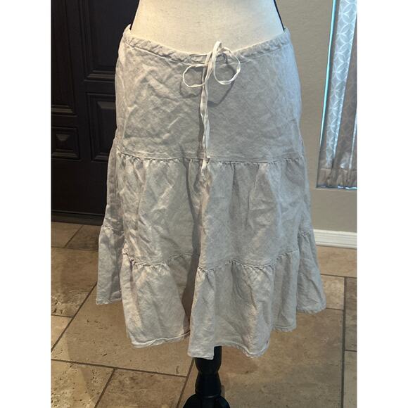 Allen Allen 100% Linen Tiered Ruffle Skirt